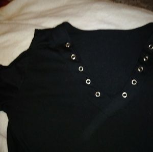 OPEN SHOULDER STUDDED LACE UP 3/4 SLEEVE TOP